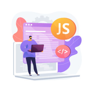 Javascript illustrasjon - JavaScript abstrakt konsept vektor illustrasjon. Spillmotor, JS-utvikling, webprogrammering, JavaScript-språk, nettsideprosjekt, mobilapplikasjon, abstrakt metafor for dynamisk kodeprosess.