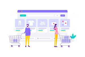 Illustrasjon av Magento. E-handel Online Shopping Flat vektorillustrasjon, egnet for webbannere, infografikk, bøker, sosiale medier og andre grafiske eiendeler